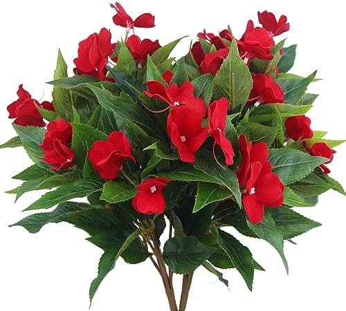 2 Pcs Artificial Impatiens Flowers for Outdoor Decor