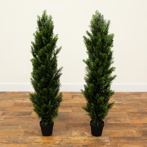 Nearly Natural 4ft Cedar Topiary Artificial Trees Set of 2