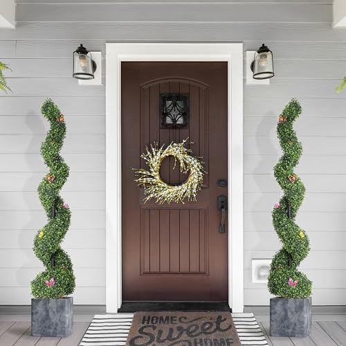 GarveeHome 5 Ft Artificial Boxwood Spiral Topiary Trees