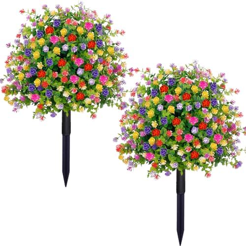 2 Pack Artificial Topiary Ball Trees with Ground Spike