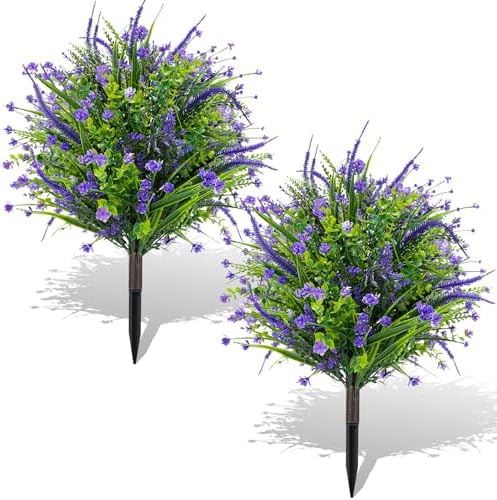 ENVEN Artificial Topiary Ball Trees with Ground Spikes Purple Flowers