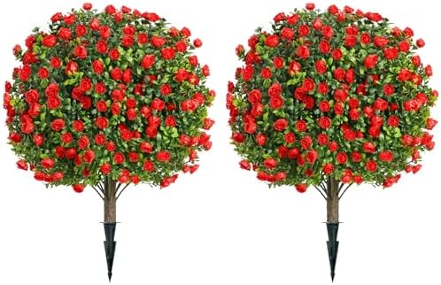 Artificial Rose Topiary with Ground Spikes UV Resistant 236 Inch