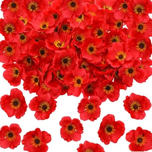 Zeyune 60 Pcs Artificial Red Poppy Flowers 315 Inch