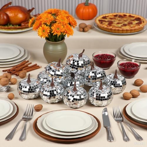 Winemana 12 Pack Silver Glitter Pumpkins Fall Decor