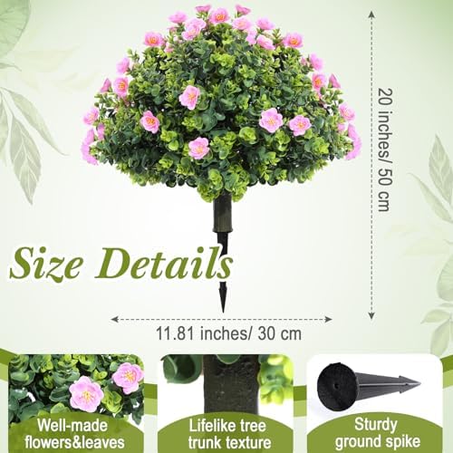 XunYee 4 Pcs 20 Inch Artificial Topiary Trees with Pink Flowers
