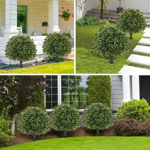 Artificial Olive Topiary Ball Tree 24 with Ground Spike Set of 2