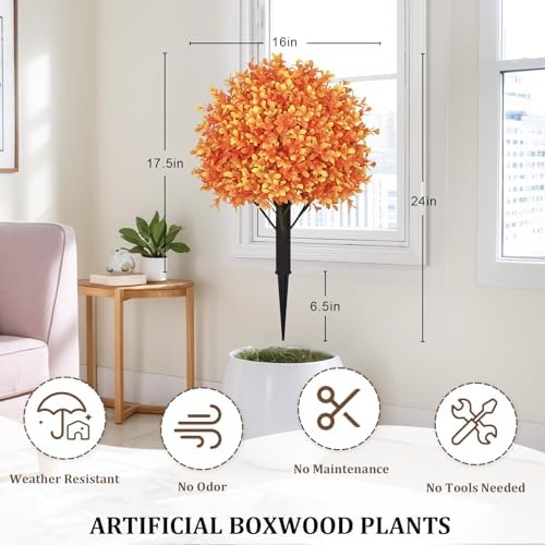 24 Tall Artificial Boxwood Topiary Set of 2 for Front Porch