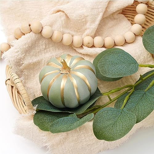 Whaline Green Artificial Pumpkins with Gold Edges 12Pcs