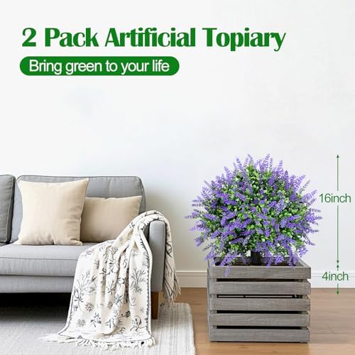 Set of 2 Artificial Boxwood Topiary Ball Trees 16 Inch UV Resistant