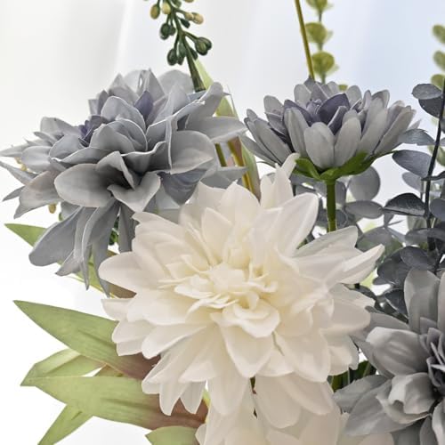 LADADA Floral Arrangement with White and Blue Flowers in Glass Vase