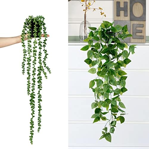 Sggvecsy 4 Pack Artificial Hanging Plants for Home Decor