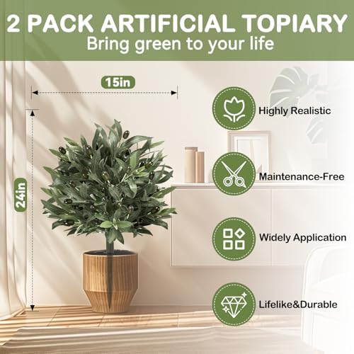 Artificial Olive Topiary Ball with Spike 2 Pack