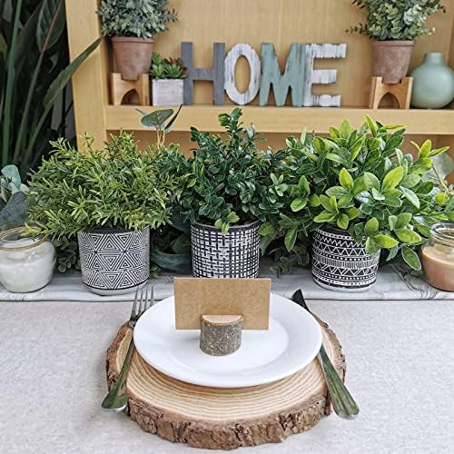 Winlyn Set of 3 Artificial Potted Plants in Black and White Geometric Pots
