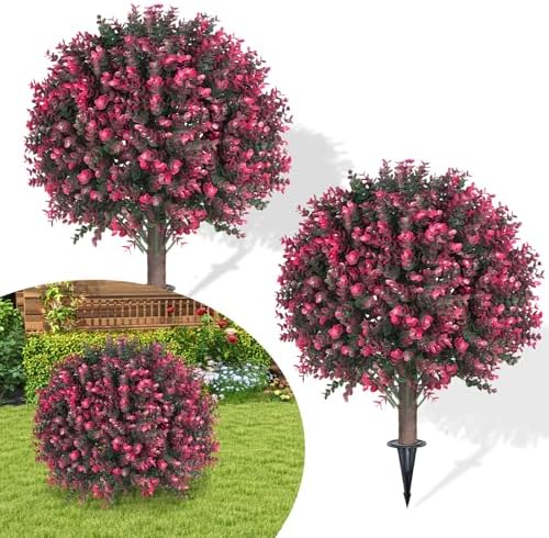 256 Inch Artificial Pink Eucalyptus Topiary Ball Trees 2 Pack