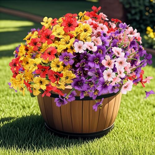 Geegoods Artificial Flowers 32 Bundles UV Resistant Outdoor Decor