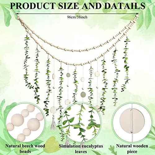 Jetec Boho Wall Hanging with Wooden Beads and Eucalyptus Leaves