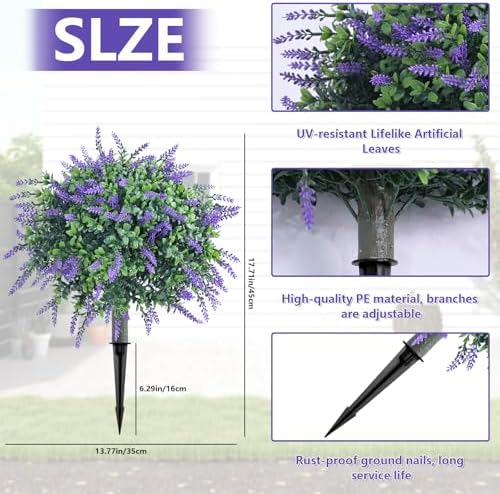 UNADRA Artificial Boxwood Topiary Trees with Lavender Set of 2