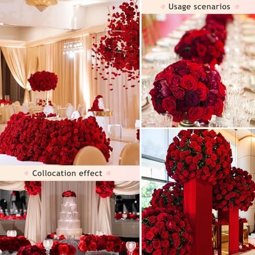 Alecono Real Touch Artificial Roses 20Pcs 4in Red Velvet Flowers