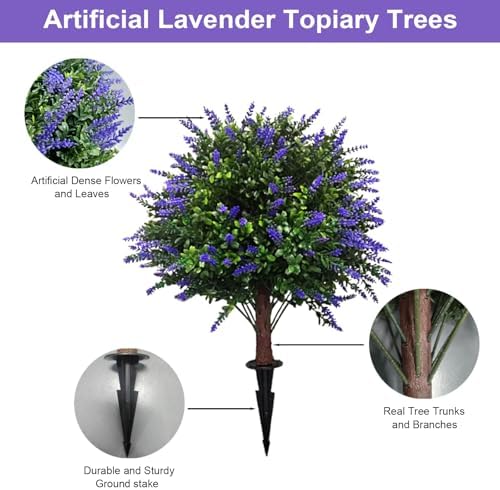 COSDACE Artificial Lavender Topiary Ball Trees 2 Sets