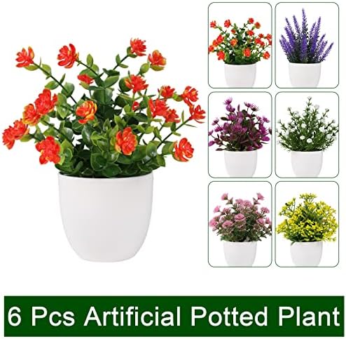 Yoratee Artificial Flower Potted Plants 6pcs Indoor Decor