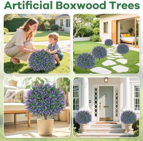 Artificial Boxwood Topiary Ball with Lavender 255 Set of 2