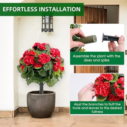 Set of 2 Artificial Red Topiary Ball Trees with Metal Stakes