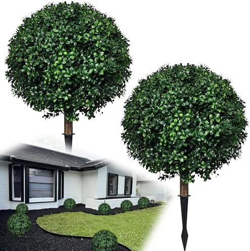 Set of 2 Artificial Boxwood Topiary Trees 245 Inch Tall
