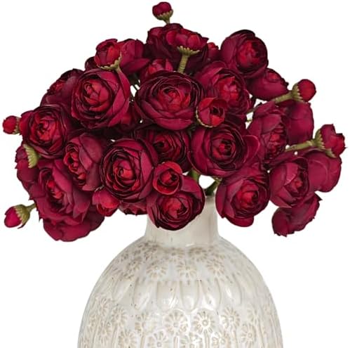 Letjolt 18 Pcs Dark Red Ranunculus Artificial Flowers Wedding Bouquets Centerpieces
