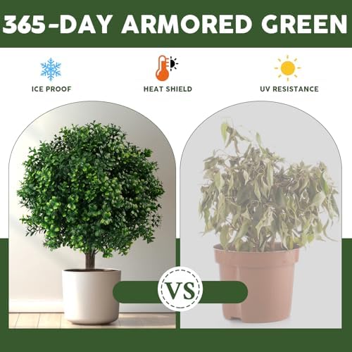 24 Inch High Artificial Boxwood Topiary Ball Set of 2 with Stakes