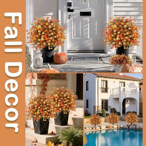2 Pack Fall Artificial Topiary Trees with Ground Spikes