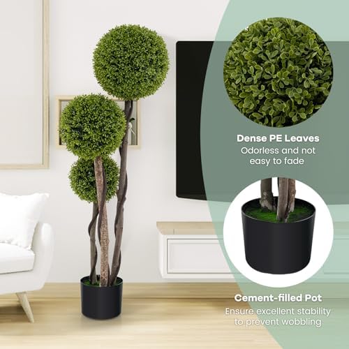 Goplus 4ft Artificial Boxwood Topiary Ball Tree