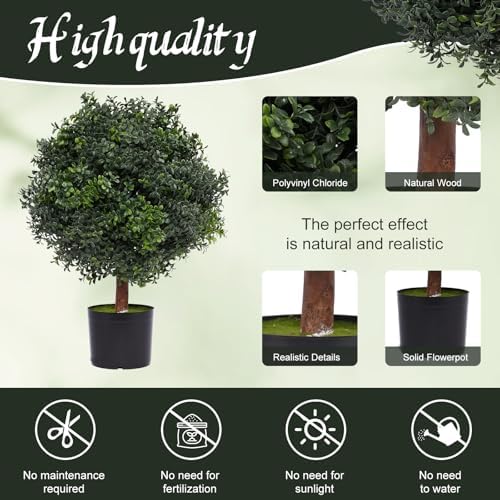 Silk Tree Warehouse Two 2 Foot Artificial Boxwood Topiary Bushes