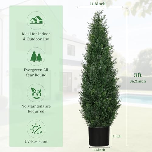 3FT Artificial Cedar Topiary Trees Set of 2