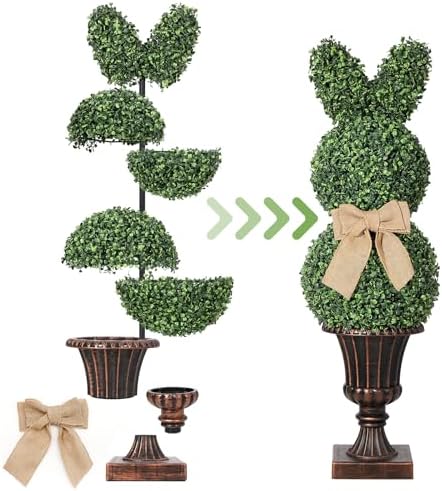 GarveeHome 39 Inch Artificial Bunny Topiary Tree Set of 2