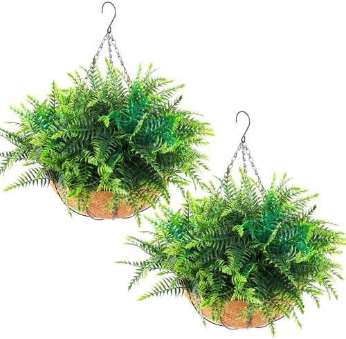 Hananona 2 Set Fake Hanging Ferns for Outdoor Use