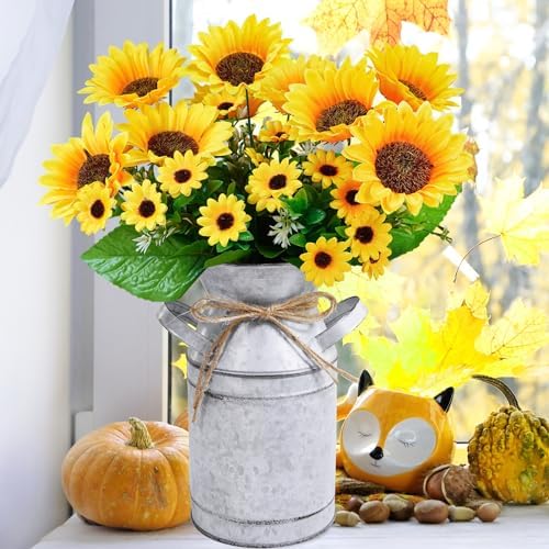 Winlyn Farmhouse Sunflower Centerpiece Metal Vase