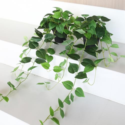 Fake Pothos Hanging Plants Set of 2 Green Artificial Plants