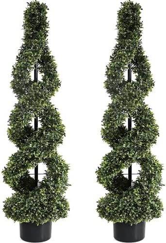 46 Inch Double Spiral Artificial Boxwood Topiary Trees Set of 2