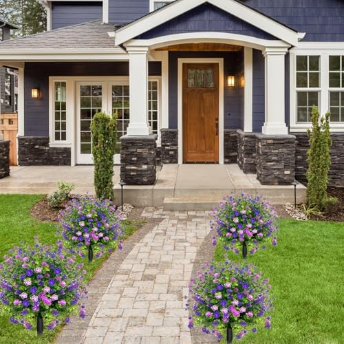 2 Pack Artificial Boxwood Topiary Ball Trees Purple