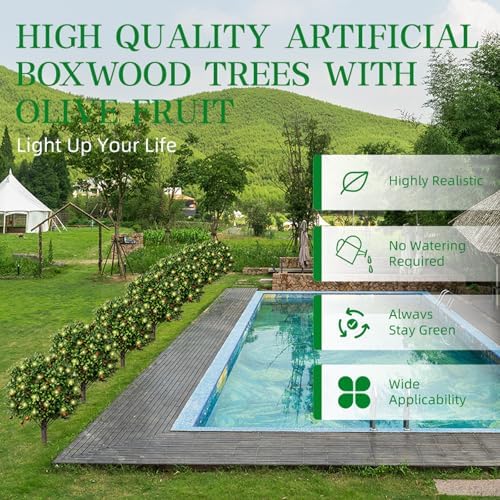 2 Pack 173 Artificial Boxwood Olive Topiary Trees with LED Lights