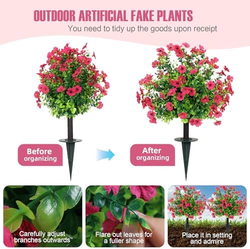 Set of 2 Artificial Boxwood Plants Rose Red
