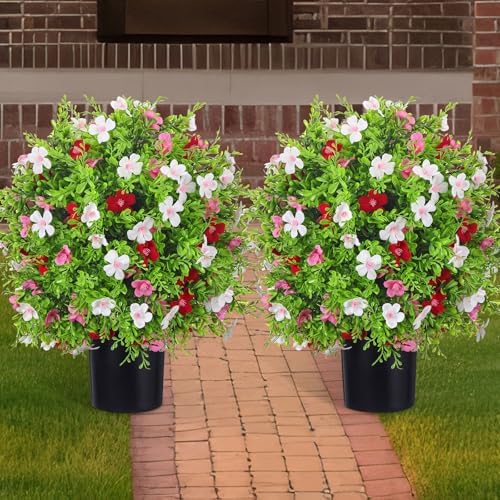 2 Pack 216 Inch Artificial Topiary Ball Trees with Flowers