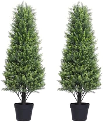 3ft Cedar Topiary Trees Artificial Outdoor Set of 2