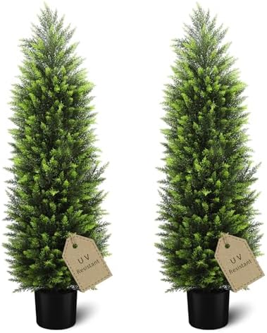 HMASYO 4FT Artificial Cedar Topiary Trees Set of 2