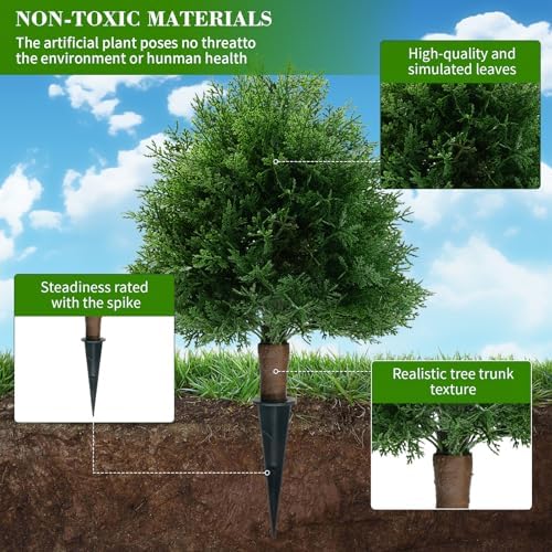 Howngyesimu Artificial Cedar Topiary Ball Trees 20 Inch UV Resistant