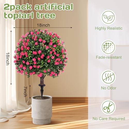 Artificial Pink Camellia Topiary Ball Tree 25 Set of 2