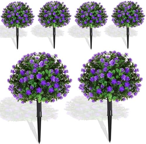 Yunlly Set of 6 Artificial Boxwood Topiary Trees 16 Inch Purple