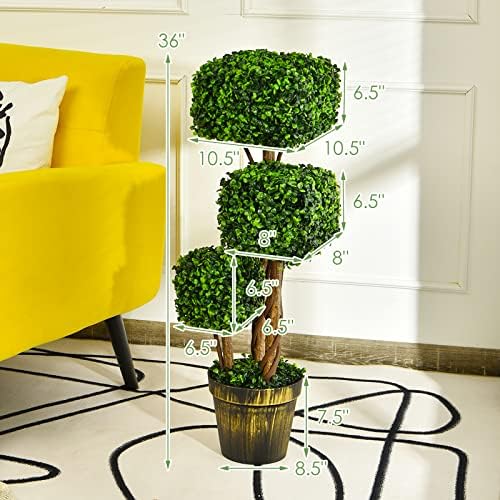 Goplus 36 Inch Artificial Triple Square Boxwood Topiary Tree