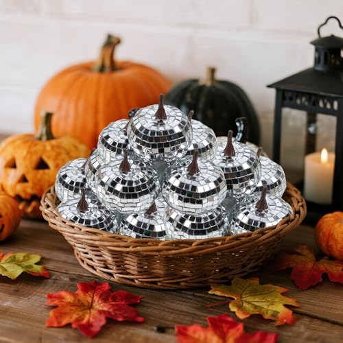 Winemana 12 Pack Silver Glitter Pumpkins Fall Decor