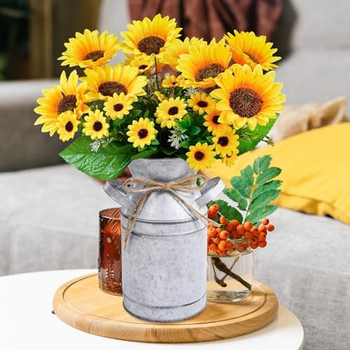 Winlyn Farmhouse Sunflower Centerpiece Metal Vase